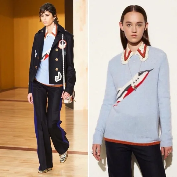 Coach 1941 Powder Blue Intarsia Sweater M 100% Cashmere Rare HTF Runway - Picture 14 of 14